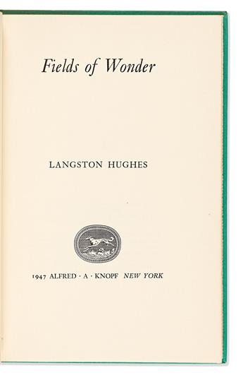 Hughes, Langston (1901-1967) Fields of Wonder, Inscribed First edition.